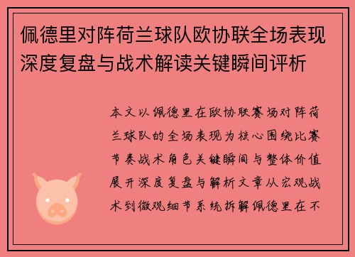 佩德里对阵荷兰球队欧协联全场表现深度复盘与战术解读关键瞬间评析 佩德里对阵荷兰球队欧协联全场表现深度复盘与战术解读关键瞬间评析